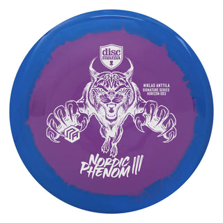 A purple and blue S-Line DD3 disc golf driver - Niklas Anttila Nordic Phenom 3 signature Series.