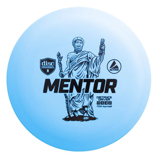 A blue Discmania Active Mentor disc golf distance driver.