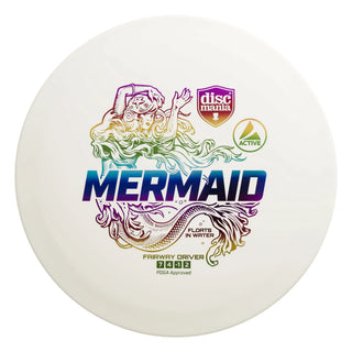 A white Discmania Active Mermaid disc golf fairway driver.