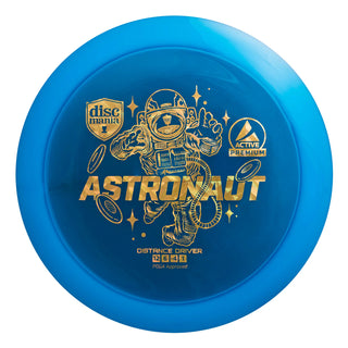 A blue Discmania Active Premium Astronaut disc golf distance driver.