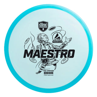 A blue Discmania Active Premium Maestro disc golf midrange.