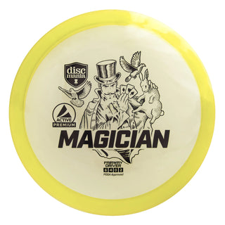 A yellow Discmania Active Premium Magician disc golf fairway driver.