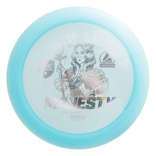 A blue Discmania Active Premium Majesty disc golf distance driver.