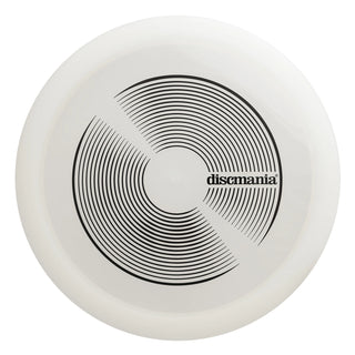 A white Discmania Active Premium Rockstar disc golf fairway driver. Special edition stamped with an abstract vinyl record.