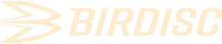 Horizontal Birdisc logo in beige color with transparent background.