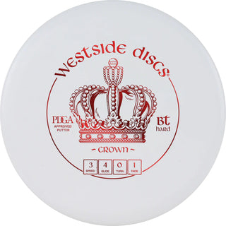 A white Westside discs BT hard Crown disc golf putter.