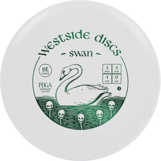 A white Westside Discs BT Hard Swan 2 disc golf putter.