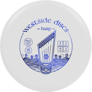 A white Westside Discs BT Soft Harp putter.