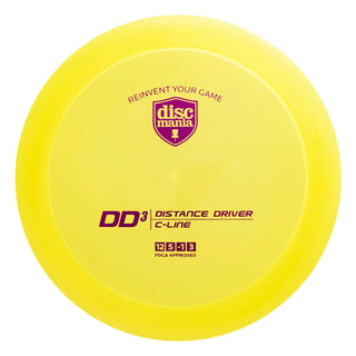 A yellow Discmania C-Line DD3 disc golf distance driver.