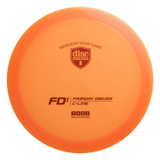 An orange Discmania C-Line FD1 disc golf fairway driver.
