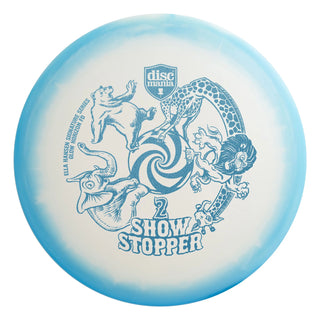 A white and blue Discmania C-Line Glow Horizon FD Show Stopper 2 disc golf fairway driver -  Ella Hansen signature series.