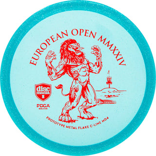 A turquoise Discmania C-Line Metal Flake MD4 disc golf midrange - European Open 2024 edition.