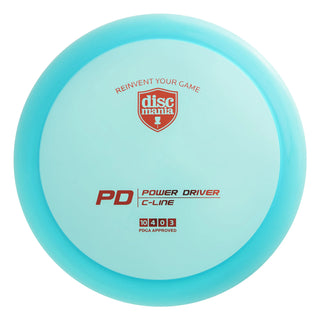A turquoise Discmania C-Line PD disc golf distance driver.