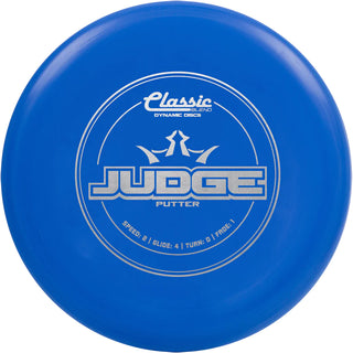 A blue Dynamic Discs Classic Blend Judge disc golf putter.