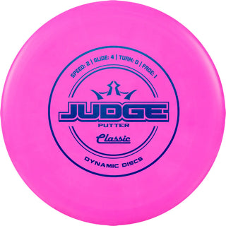 A pink Dynamic Discs Classic Judge disc golf putter.