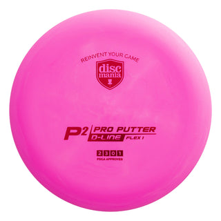 A pink Discmania D-Line Flex 1 P2 disc golf putter.