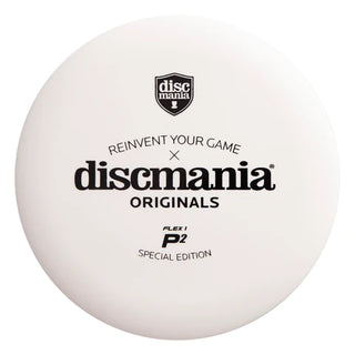 A white Discmania D-Line Flex 1 P2 disc golf putter - special edition.