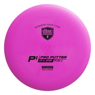 A pink Discmania D-Line Flex 2 P1 disc golf putter.