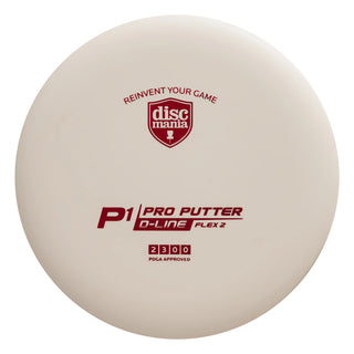 A white Discmania D-Line Flex 2 P1 disc golf putter.