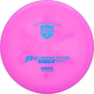 A pink Discmania D-Line Flex 2 P1X disc golf putter.