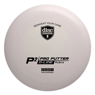 A white Discmania D-Line Flex 2 P2 disc golf putter.