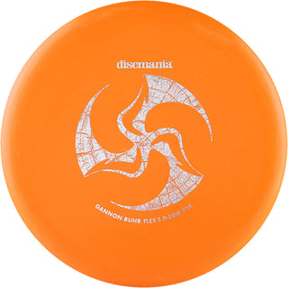 An orange Discmania D-Line Flex 3 P2X disc golf putter - Huk Lab Gannon Buhr edition.