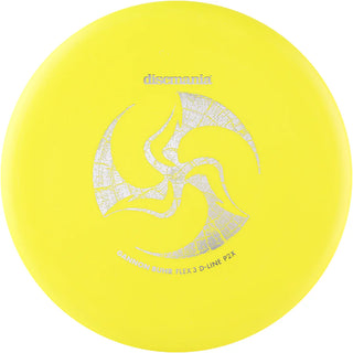 A yellow Discmania D-Line Flex 3 P2X disc golf putter - Huk Lab Gannon Buhr edition.