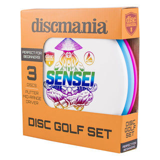 Front view of a Discmania Active Disc Golf set box.