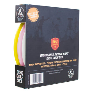 Back view of a Discmania Active Soft Disc Golf set box.