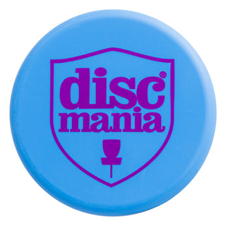 A blue Discmania disc golf mini marker disc.