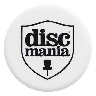 A white Discmania disc golf mini marker disc.