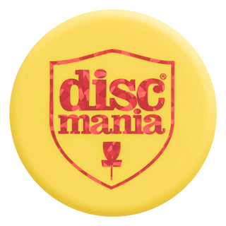 A yellow Discmania disc golf mini marker disc.