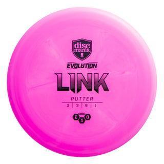 A pink Discmania Exo Hard Link disc golf putter.