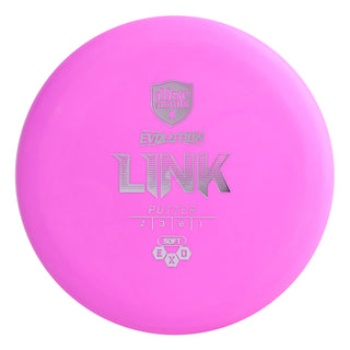 A pink Discmania Exo Soft Link disc golf putter.