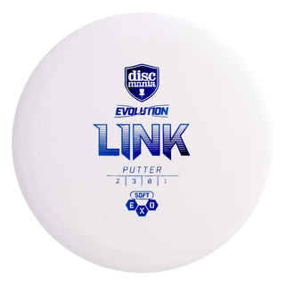 A white Discmania Exo Soft Link disc golf putter.