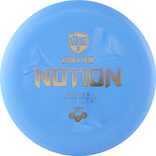 A blue Discmania Exo Soft Notion disc golf putter.