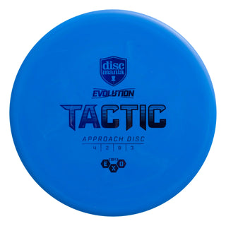 A blue Discmania Exo Soft Tactic disc golf putter.