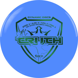 A blue Dynamic Discs Fuzion Emac Truth disc golf midrange.