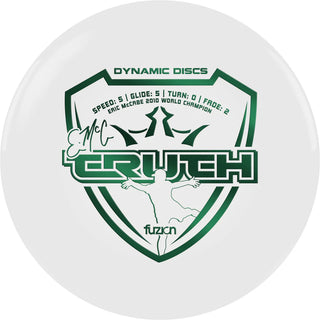A white Dynamic Discs Fuzion Emac Truth disc golf midrange.