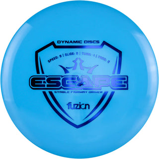 A turquoise Dynamic Discs Fuzion Escape disc golf fairway driver.