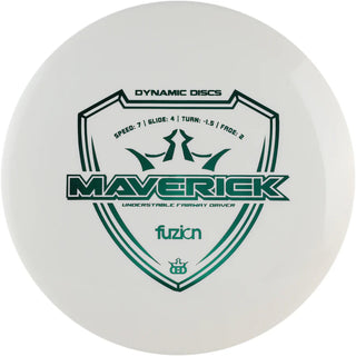 A white Dynamic Discs Fuzion Maverick disc golf fairway driver.