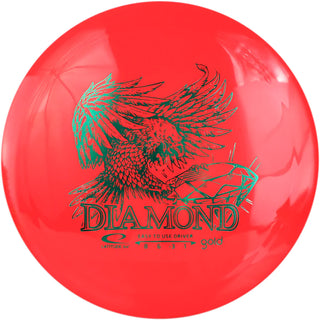 A red Gold Diamond disc golf disc.