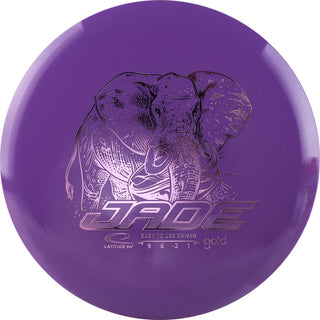 A purple Gold Jade disc golf disc.