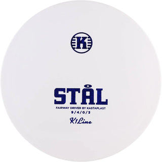 A white K1 Stål disc golf disc.