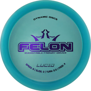 A turquoise Lucid Felon disc golf disc.