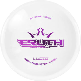 A white Lucid Truth disc golf disc.