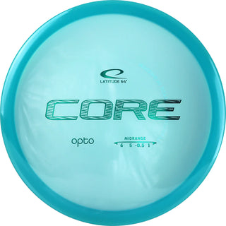 A turquoise Opto Core disc golf disc.