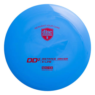 A blue S-Line DD3 disc golf distance driver.