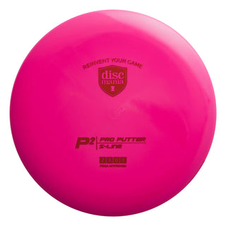 A pink S-Line P2 disc golf putter.