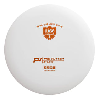 A white S-Line P2 disc golf putter.